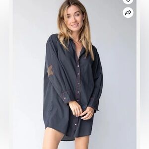 NATURAL LIFE Lesli Shirt Dress Dark Gray Star Elbow Patch Size XS NWT